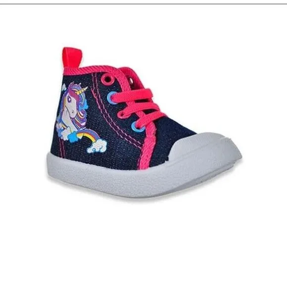 NWT Unicorn Denim Hightop  Sneakers Infant Size 3 - Picture 2 of 4
